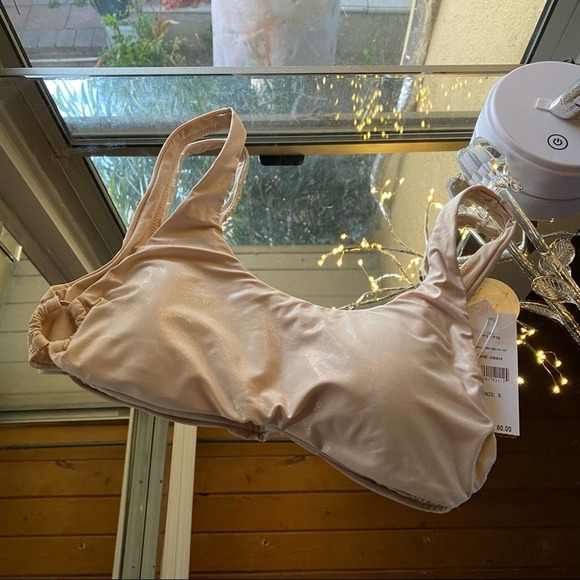 PilyQ metallic shimmery cream bikini top Sz S - Picture 2 of 7